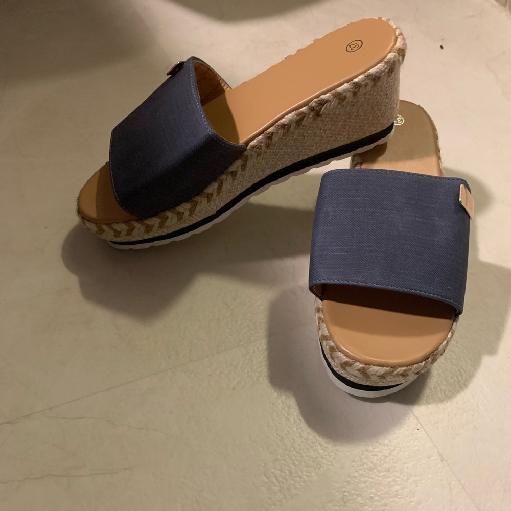 Denim blue wedge slides Size 37 (6.5)